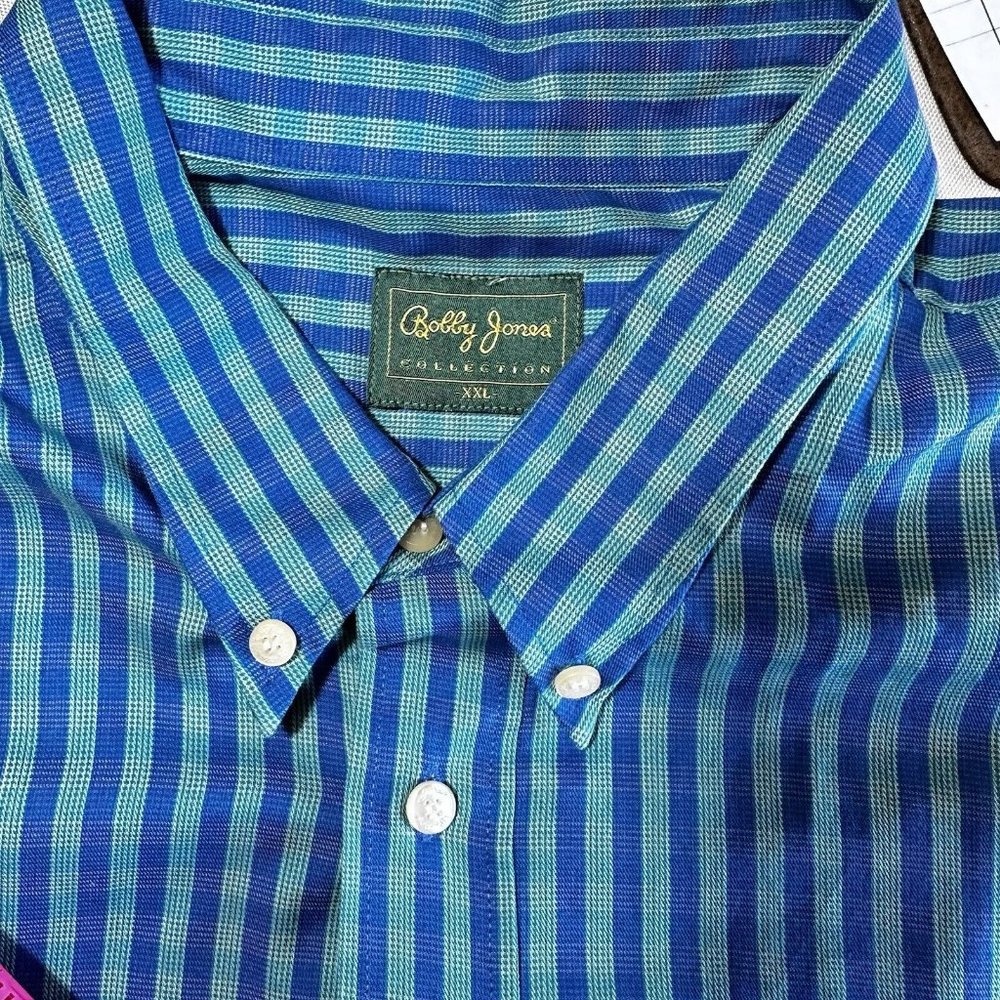 Bobby Jones Collection XXL Blue Green Checked Short Sleeve Cotton Shirt - Picture 1 of 4